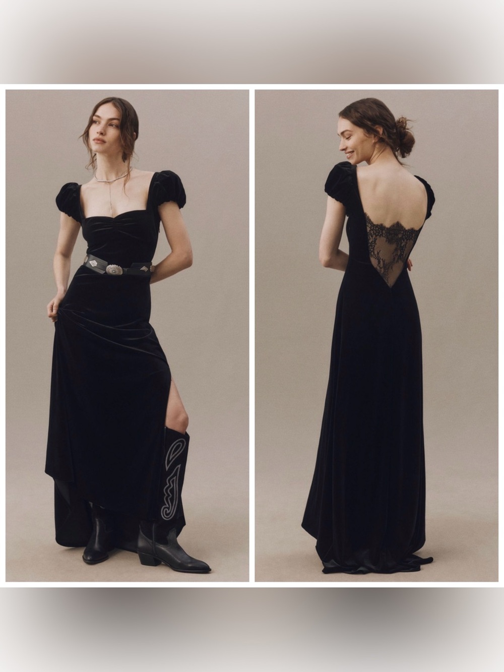 BHLDN Sweetheart Puff-Sleeve Lace-Back Maxi Dress XL